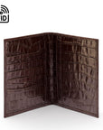 RFID leather passport holder, brown croc, inside view