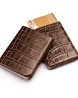 Pull apart business card holder, brown croc, open