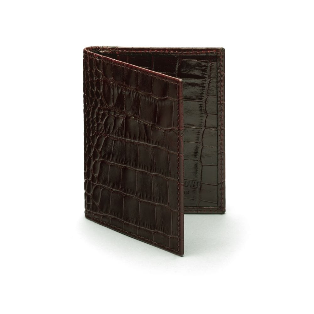RFID leather credit card holder, brown croc, front