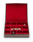 Large Leather Cufflink And Jewellery Box - Brown Croc Effect With Red