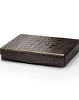 Large Leather Cufflink And Jewellery Box - Brown Croc Effect With Red