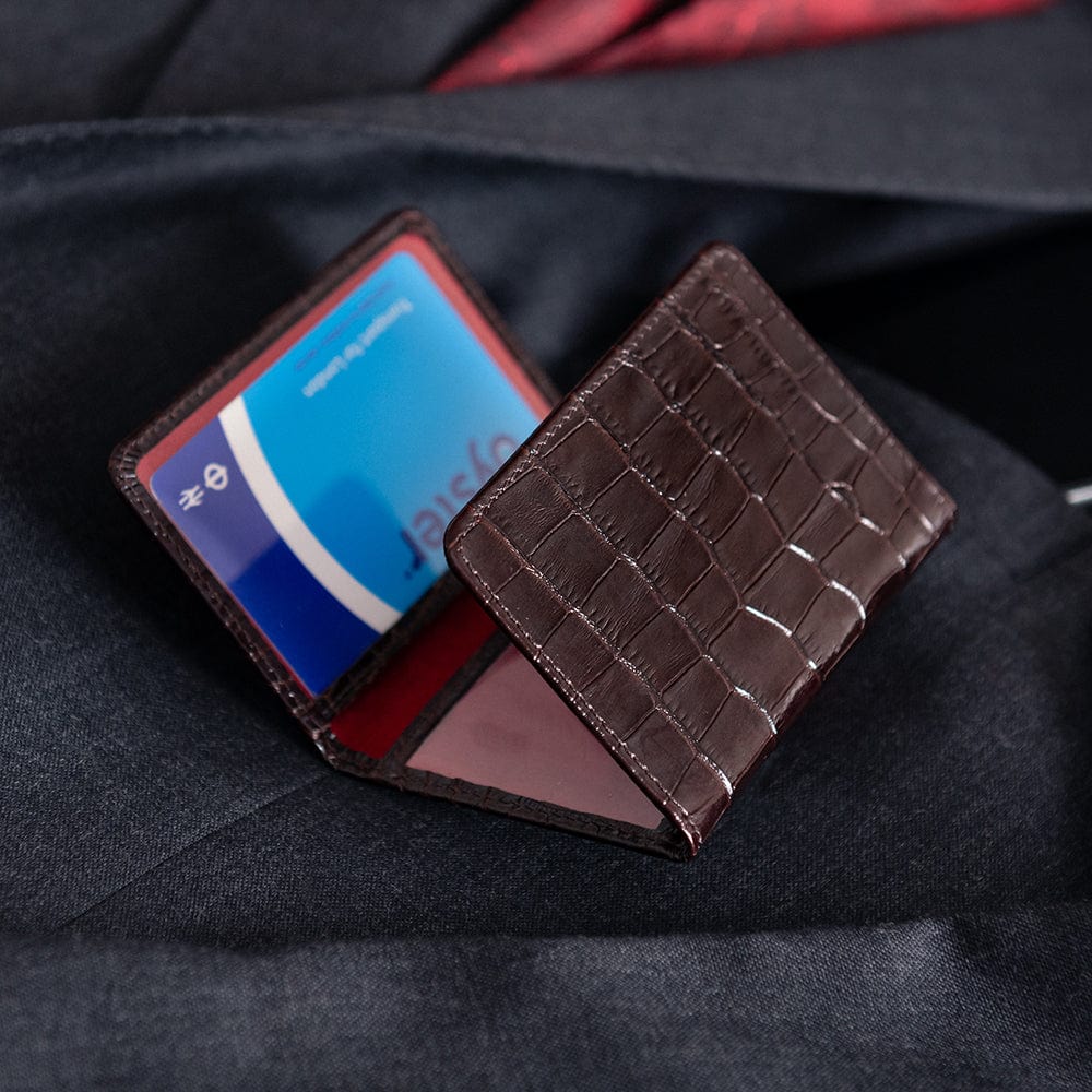 Tri-Fold Travel Card Holder, Brown Croc Travel Wallets SageBrown