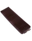 Mens leather travel tie case, brown croc with red, front