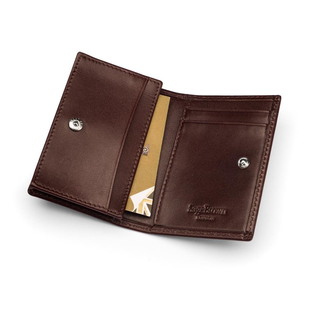 Expandable leather business card holder, brown, inside