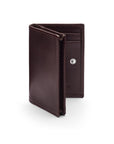 Expandable leather business card holder, brown, front