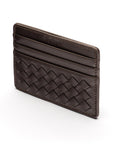 Flat woven leather card holder, brown, back