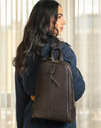 Ladies leather backpack, brown, lifestyle