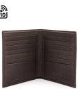 3/4 height leather RFID wallet 14 CC, brown, open
