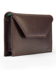 Leather business card holder, brown, side