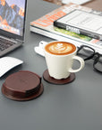 Leather drink coasters, set of 6, brown, lifestyle shot