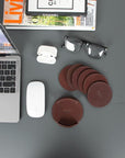 Leather drink coasters, set of 6, brown, aerial