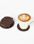 Leather drink coasters, set of 6, brown, lifestyle
