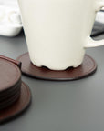 Leather drink coasters, set of 6, brown, side view