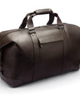 Leather duffel travel bag, brown, back