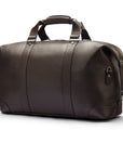 Leather duffel travel bag, brown, side