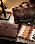 Leather envelope folder, brown, lifestyle