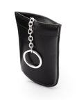 Leather key case with squeeze spring opening, black, front