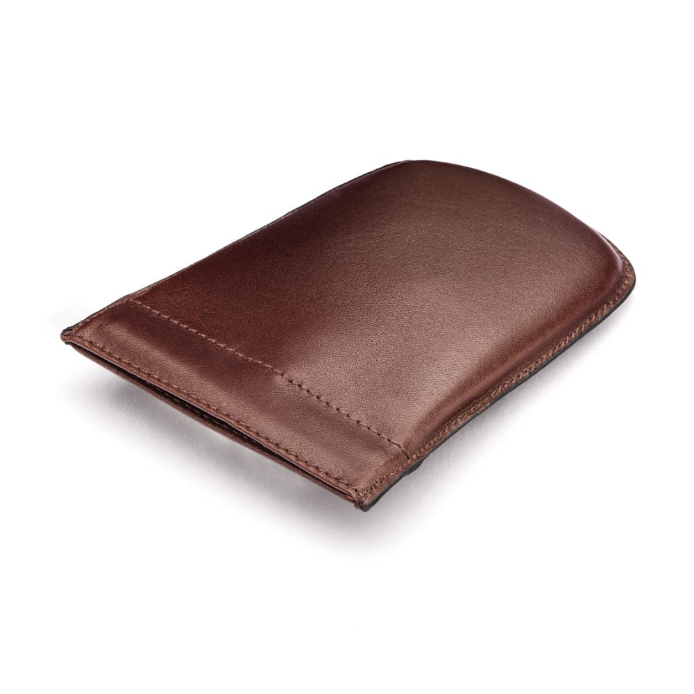 Leather key case with squeeze spring opening, brown, closed
