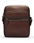Leather messenger bag with zip, brown, front