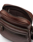 Leather messenger bag with zip, brown, inside