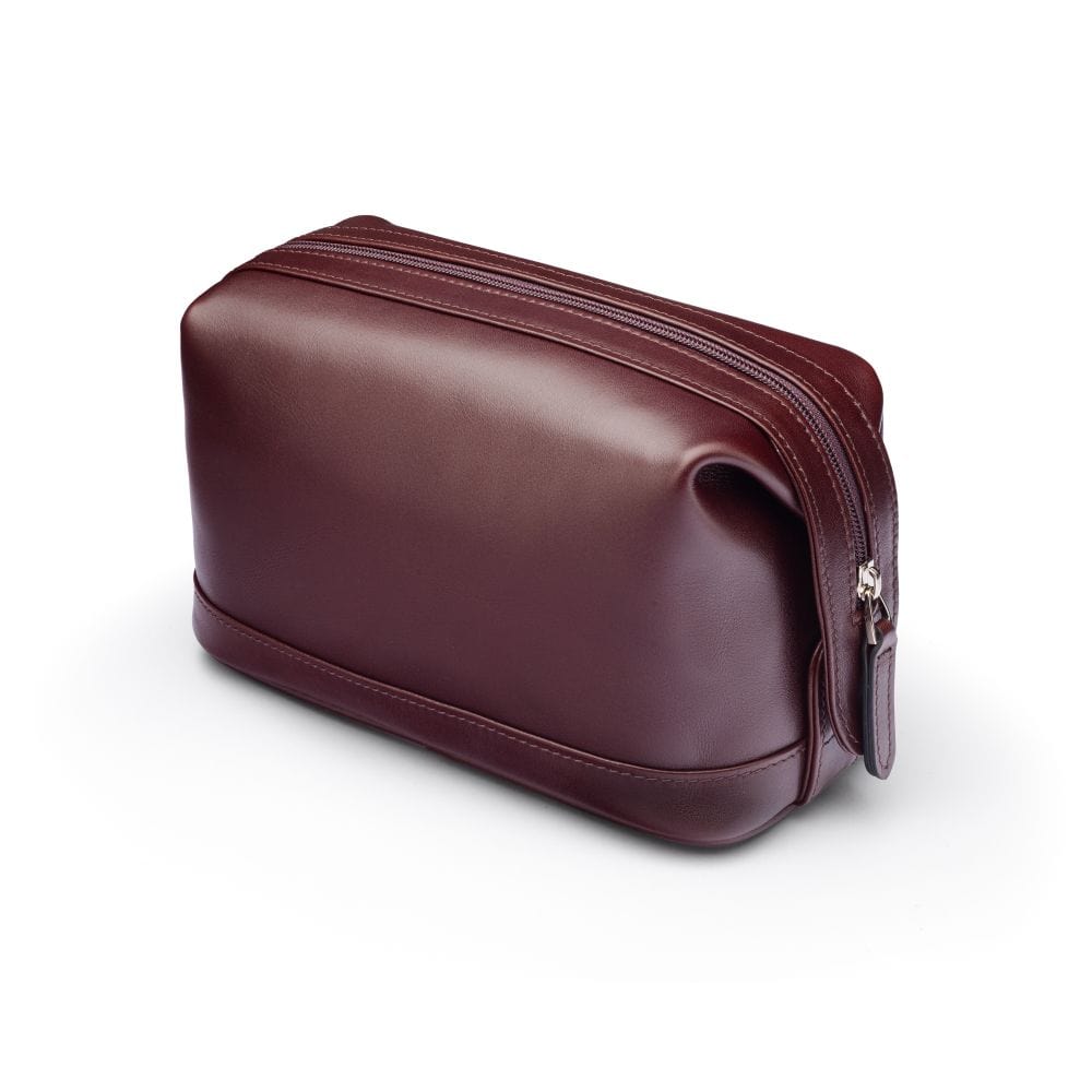 Leather wash bag, brown, side view