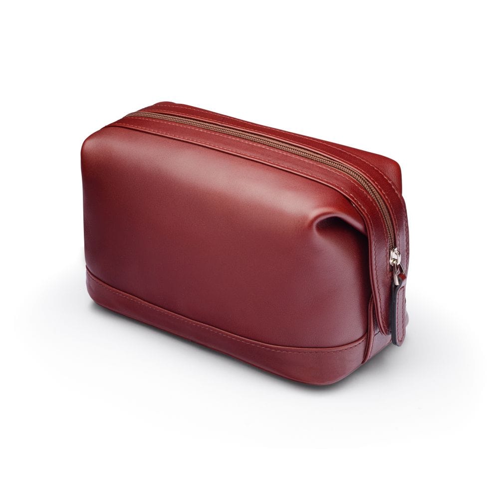 Leather wash bag, dark tan, side view