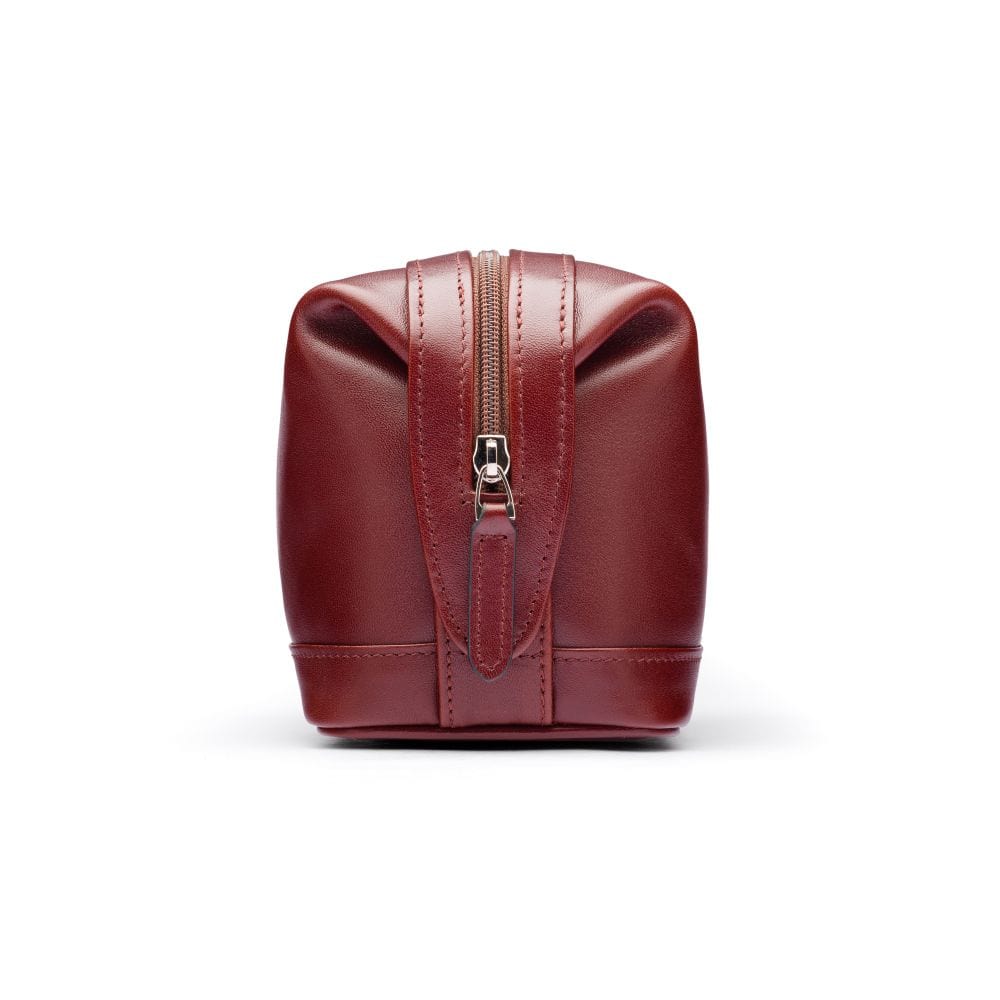 Leather wash bag, dark tan, side