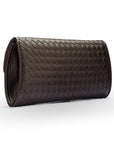 Luxury Hand-Woven Leather Melanie Clutch, Brown, back
