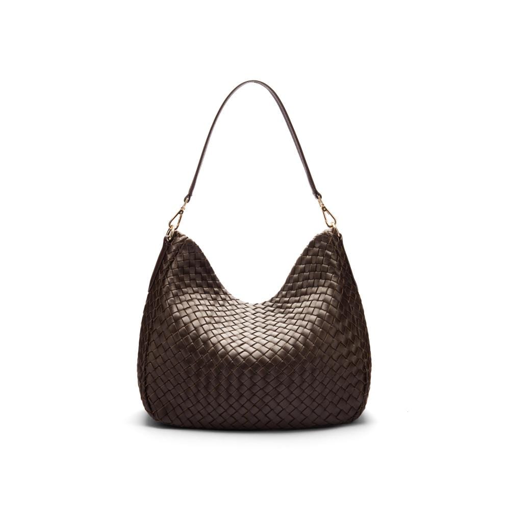 Melissa slouchy leather woven bag with zip closure, brown, back
