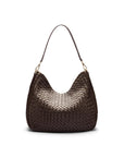 Melissa slouchy leather woven bag with zip closure, brown, back
