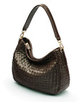 Melissa slouchy leather woven bag with zip closure, brown ,side