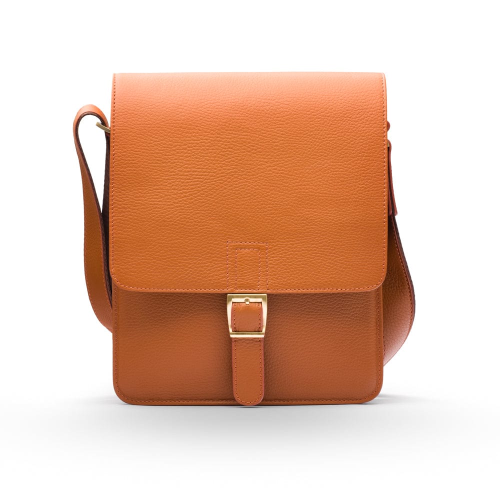 Leather Messenger Bag, Buckle, Tan Grain Men's Bags SageBrown