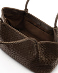 Midi woven leather bag, brown, open view