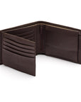 Leather coin wallet, brown pebble grain, open