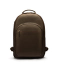 Men's leather 15" laptop backpack, brown pebble grain with gunmetal zips, front