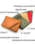 Leather business card envelope, dimensions and features