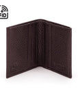 RFID leather wallet with 4 CC, brown, open view