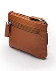 RFID Small leather zip coin pouch, tan pebble grain, front side