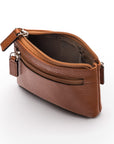 RFID Small leather zip coin pouch, tan pebble grain, inside