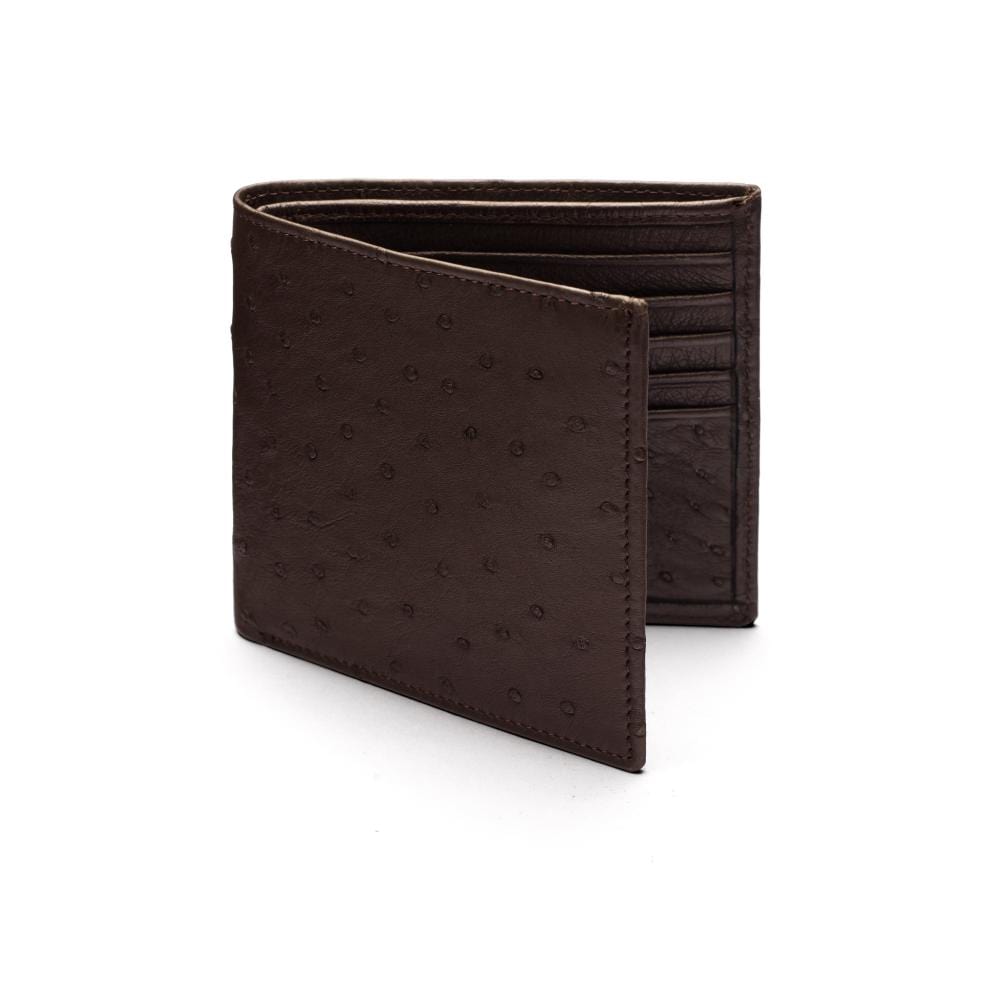 RFID wallet in ostrich leather, brown, front