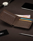 RFID wallet in ostrich leather, brown, lifestyle