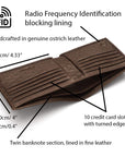 RFID wallet in real ostrich leather, brown, features