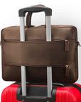 17" slim leather laptop bag, brown, reverse