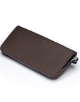 Slim Leather Glasses Lens Cover with Magnetic Closure, Brown, front