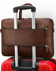 Slim Leather Laptop Bag for 13-inch Laptops, Brown, on a trolley bag