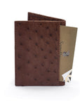 Slim Real Ostrich Leather Bifold Card Wallet with RFID, brown, back