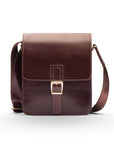 Small leather messenger bag, brown, front