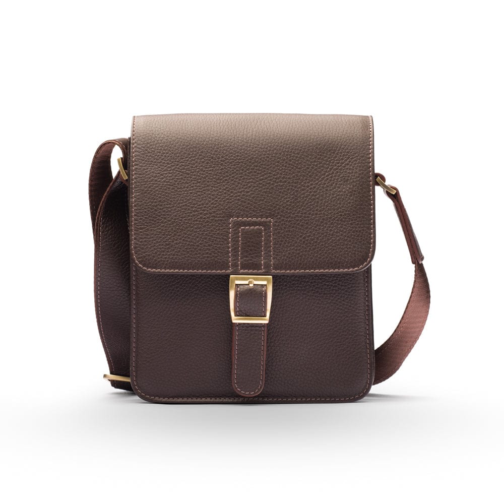 Small Leather Messenger Bag, Buckle, Brown Men's Bags SageBrown