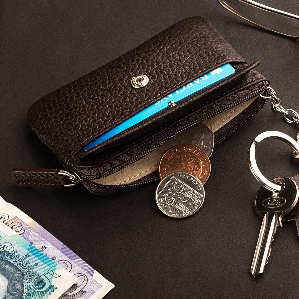 Small Leather Zip Coin Purse, Brown Coin Purses SageBrown