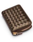 Small zip around woven leather accordion purse, brown